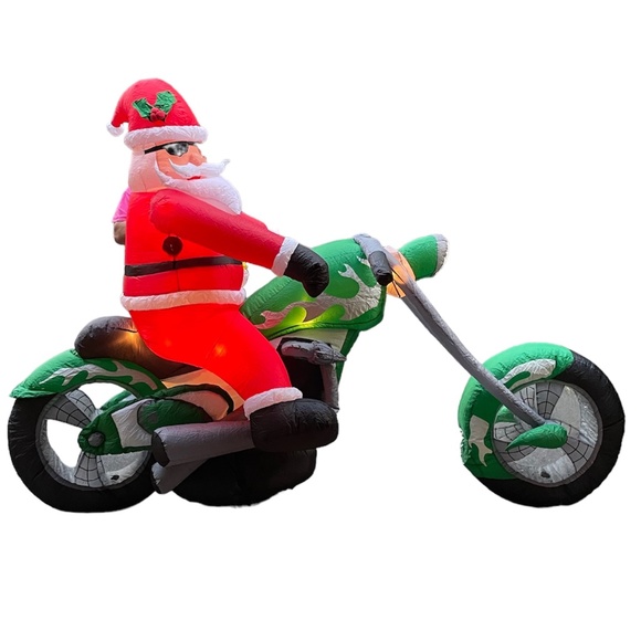 Gemmy Holiday Vintage Gemmy Inflatable Santa On Chopper Motorcycle